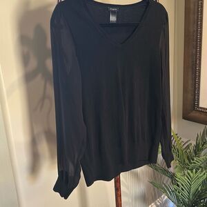 ANN TAYLOR Black  Sheer Sleeve Sweater M